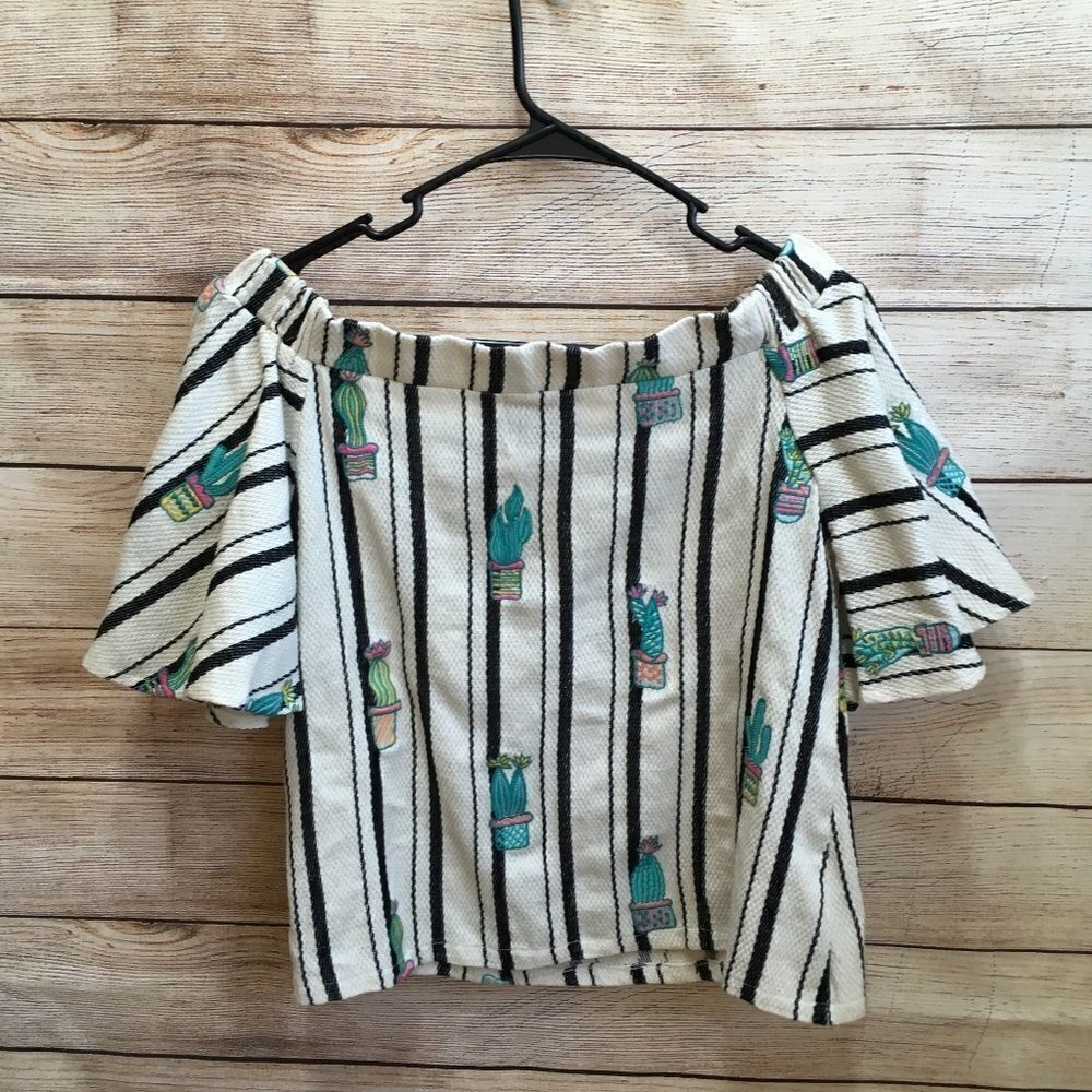 ‎JUDITH MARCH CACTUS PRINT OFF-SHOULDER CROP TOP - Picture 6 of 6